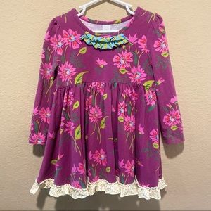Matilda Jane Paint By Numbers Purple Floral Ruffle Long Sleeve Tunic Dress